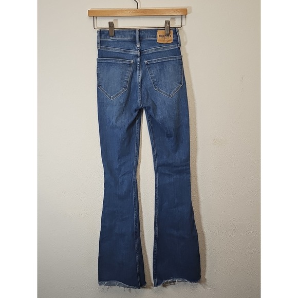 HOLLISTER HIGH-RISE‎ MEDIUM WASH PATCHWORK VINTAGE FLARE JEANS Size 00 - Picture 3 of 12